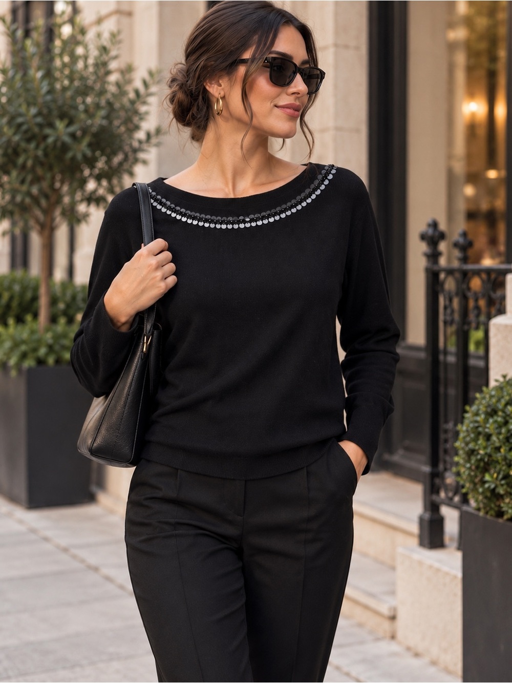 NWT LV Milano Size M Super Soft Beaded Sequin Knit Sweater